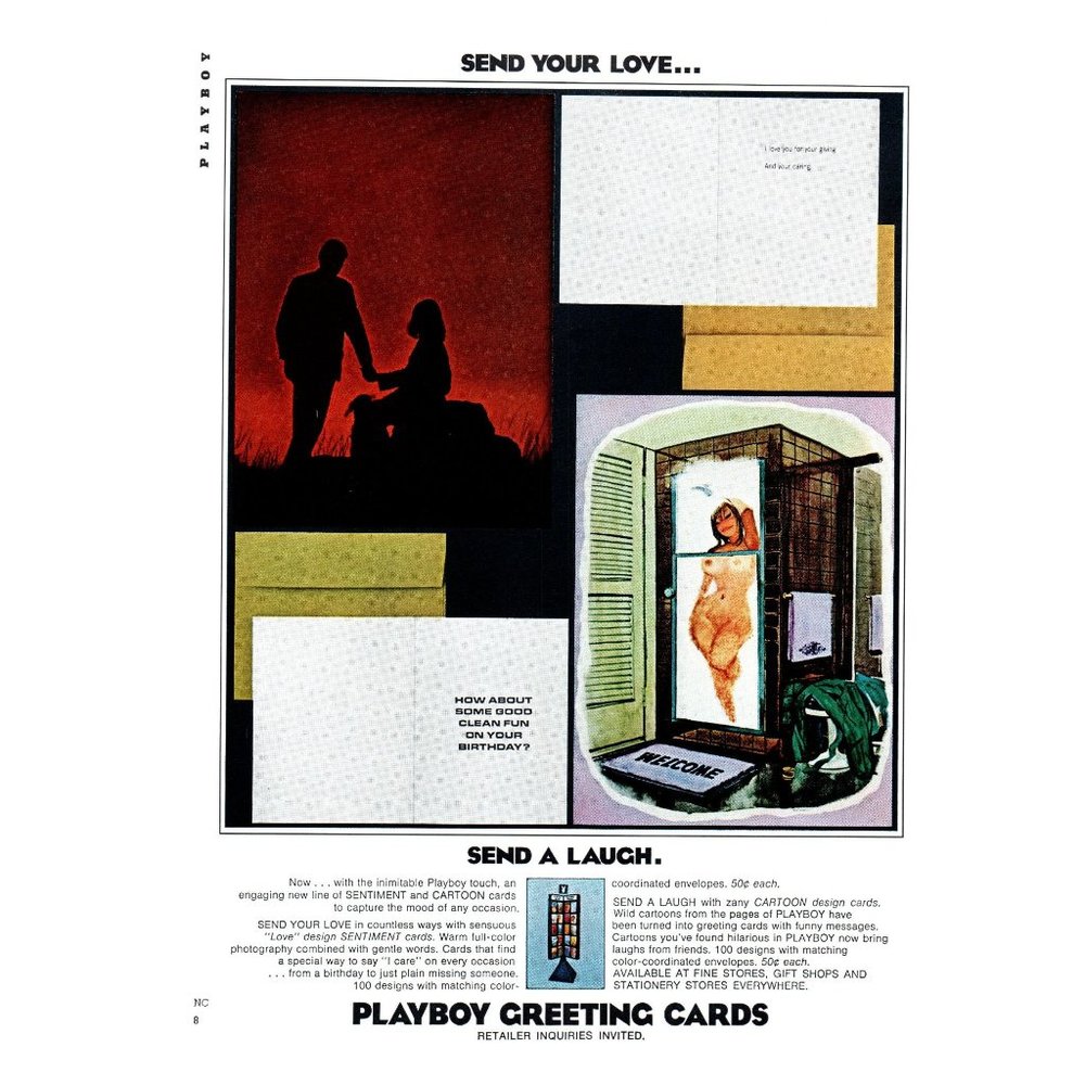 1972 Playboy Greeting Cards Send Your Love Send Your Laugh Vintage Print Ad Art